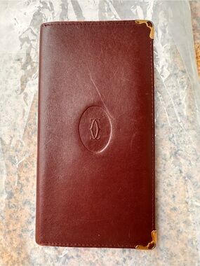 Cartier Burgundy Leather Card & Key Holder with Gold Corner Accents